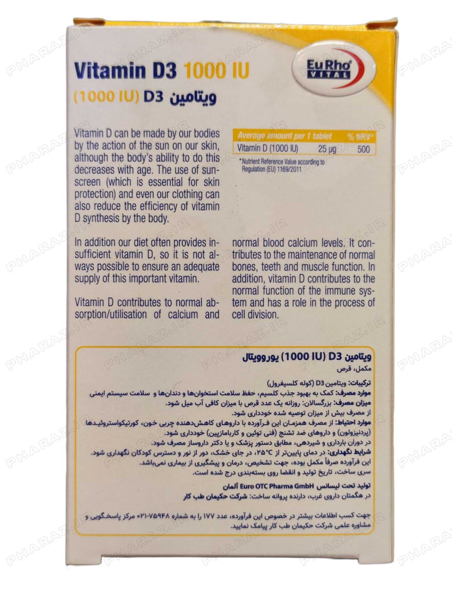  Eurho Vital Vitamin D3 1000 IU 60 Tabs 