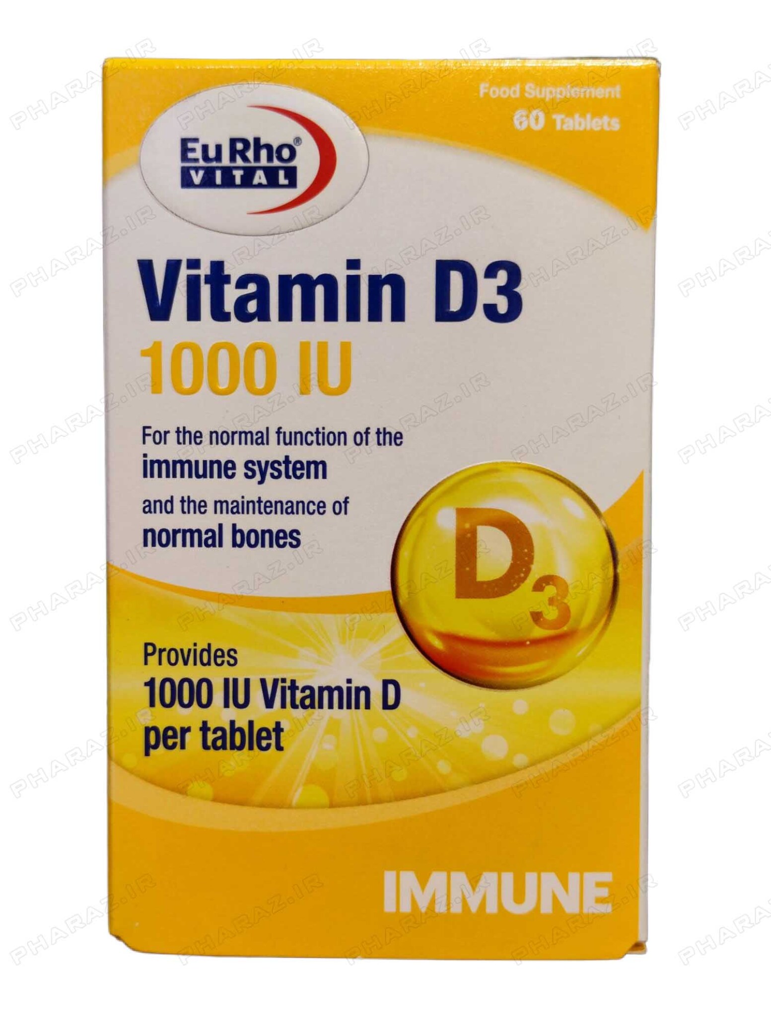  قرص ویتامین D3 1000 واحد یوروویتال 60 عدد 